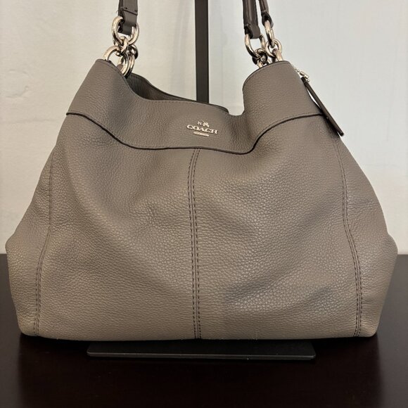 Coach Lexy Gray Pebble Leather Shoulder Bag - Picture 2 of 15